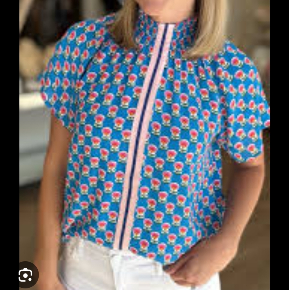 THML Blue Top with Pink Floral Design